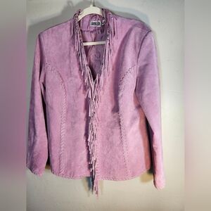 Chico's Mauve Leather Fringe with Accent Stiching Lined Blazer Sz L